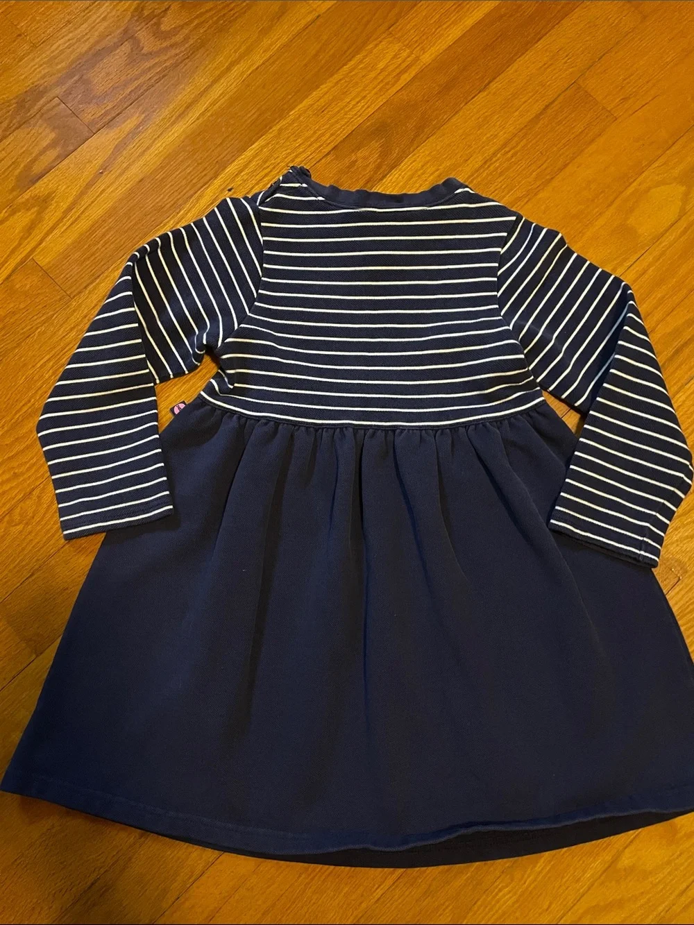 Y2K Gymboree Girl 6 Navy & White Striped Long-Sleeve Dress with Flower Appliqué